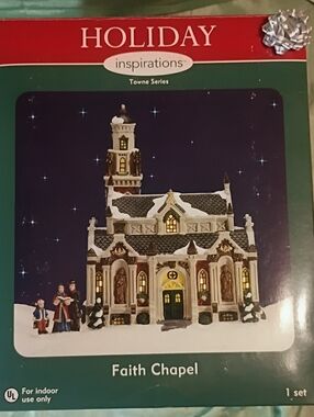 Holiday Inspirations Towne Series “Faith Chapel” Porcelain Lighted Xmas Village